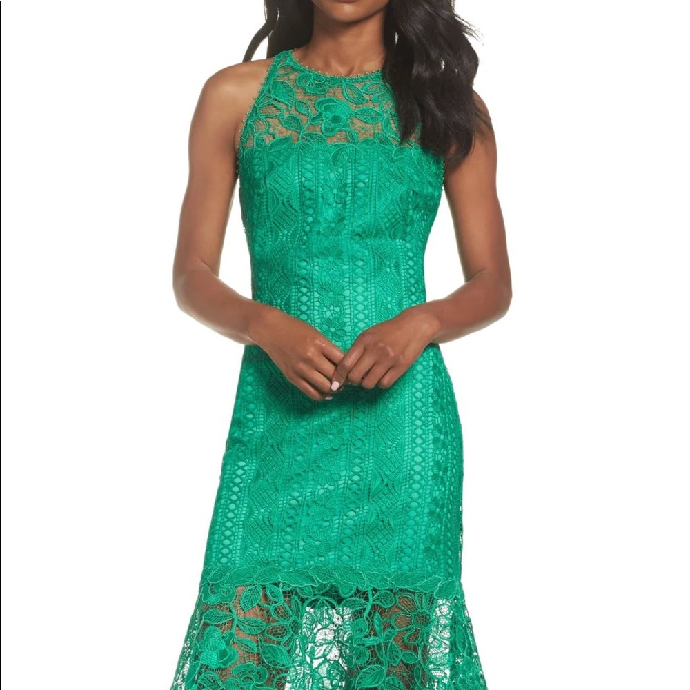 Tadashi Shoji green lace dress